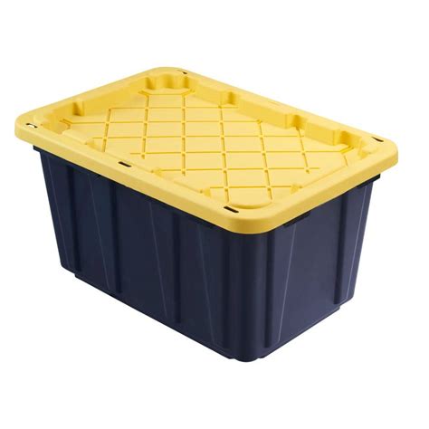 Hdx 38 Gal Tough Storage Tote In Black With Yellow Lid 206114 The