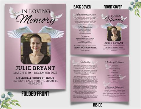 Wings Memorial Foldable Card Template, 4-page Editable Memorial Service