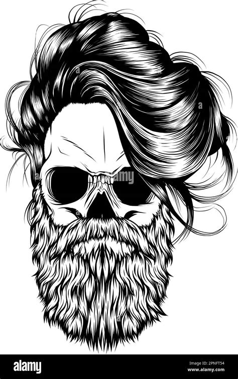 Monochrome Skull With Mustache And Beard Hipster Vector Illustration