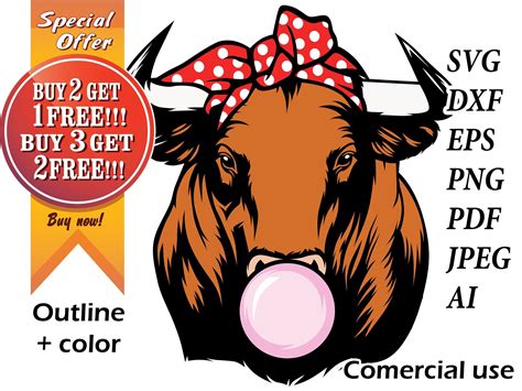 Cow Svg Cow With Bandana Svg Bubble Gum SVG Cow Face Svg Cow Svg Cow