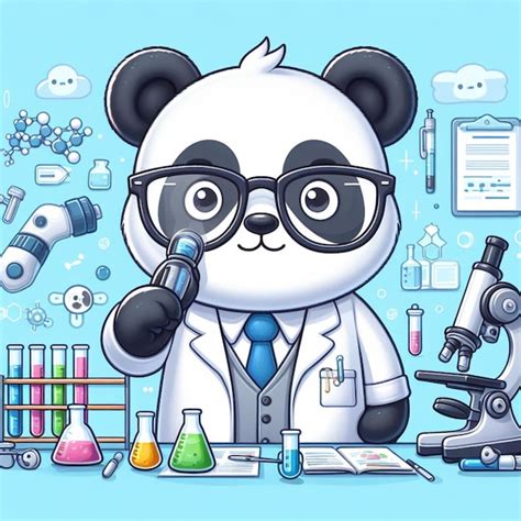 Una Caricatura De Un Oso Panda En Una Bata De Laboratorio Con Gafas Y