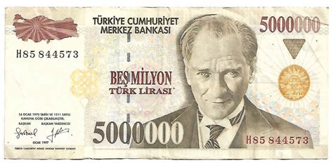 Turkey 5000 000 Lirasi 1997 Vf Currency Note KB Coins Currencies