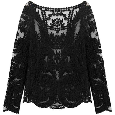 Choies Black Crochet Lace Mesh Long Sleeve Blouse 14 Liked On