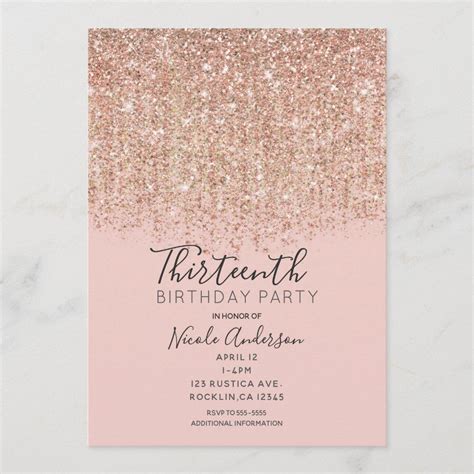 Blush Pink And Rose Gold Glitter Birthday Party Invitation Zazzle Sweet 16 Party Invitations