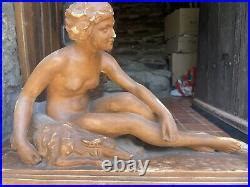 Large Statue Terracotta Art Deco Naked Female To The Greyhound Cm