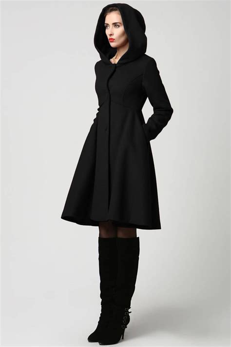 womens autumn winter wool coat  hood hooded wool coat vintage