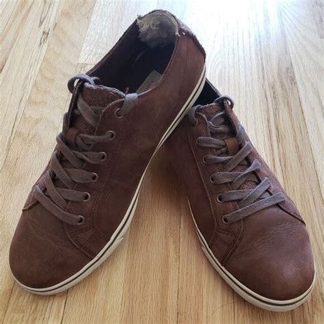 Ugg Mens Leather Sneakers Brown Fleece Distressed Vanowen 8 Ebay