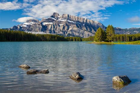 Mount Rundle And Two Jacks Lake In Banff National Park Alberta Stock