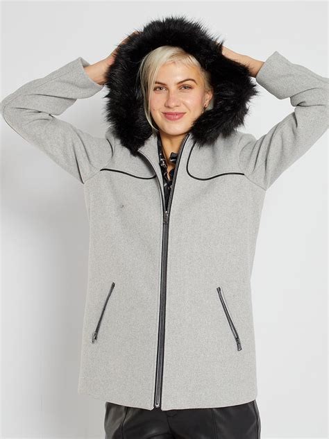 Manteau Lainage Capuche Gris Clair Kiabi