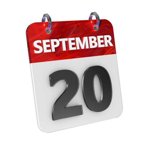 September 20 Date 3d Icon Isolated Shiny And Glossy 3d Rendering