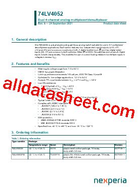 74LV4052PW Datasheet PDF Nexperia B V All Rights Reserved