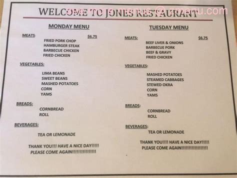 Online Menu of Jones Restaurant Restaurant, Columbus, Mississippi ...