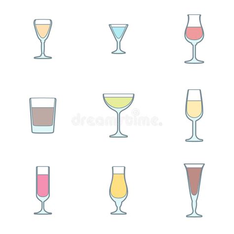 Sistema Del Icono De Los Vidrios Del Alcohol Del Esquema Ilustraci N