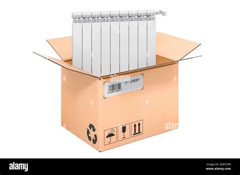 Heating Radiator Inside Cardboard Box Delivery Concept 3d Rendering