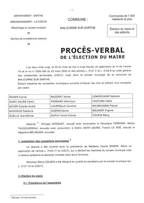 Proc S Verbal De L Lection Du Maire Malicorne Sur Sarthe