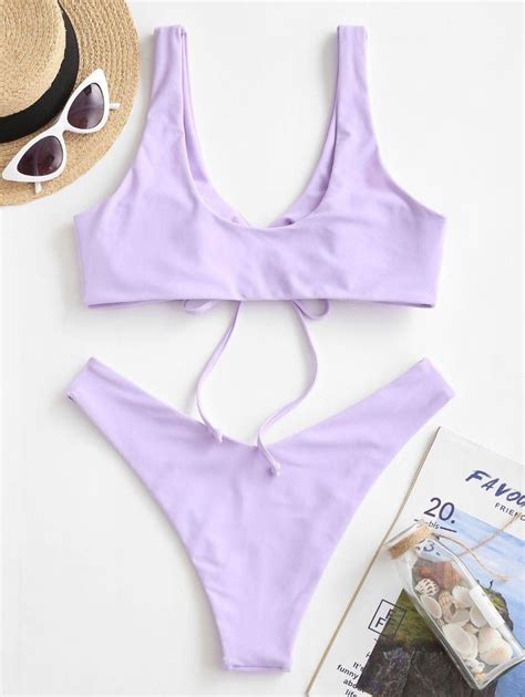 XS S ZAFUL Cinched High Cut Bikini Swimsuit Mauve S Women S Fashion