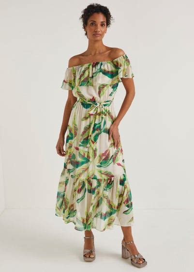 Et Vous Ivory Leaf Print Bardot Maxi Dress Reviews Matalan