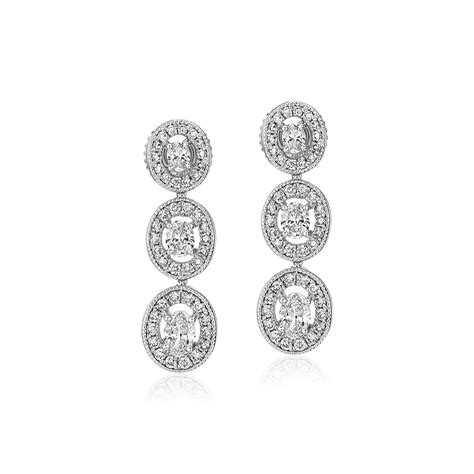 Oval Cut Diamond Halo Drop Earrings In 14k White Gold 1 Ct Tw