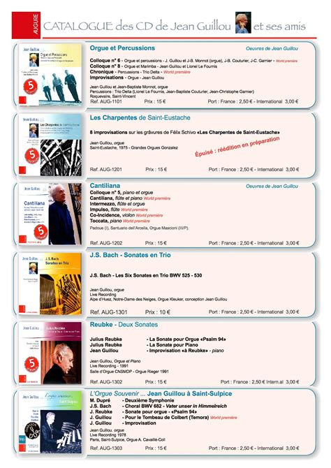 Catalogue de léditeur CD AUGURE Association des Amis de lOrgue de