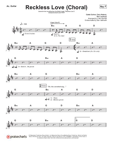 Reckless Love Choral Anthem Satb Acoustic Guitar Sheet Music Pdf Bethel Music Cory Asbury