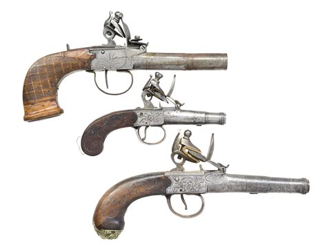 3 ANTIQUE FLINTLOCK PISTOLS.