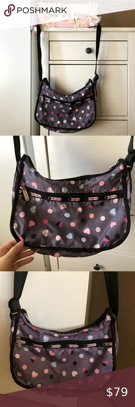 Lesportsac Grey Black Heart Parade Crossbody Bag Cute Crossbody Bags