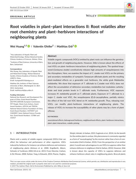 Pdf Root Volatiles In Plant‐plant Interactions Ii Root Volatiles