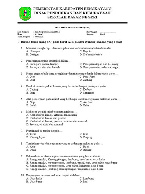 Soal Pas Ipa Kelas 5 Tp 2022 2023 Pdf