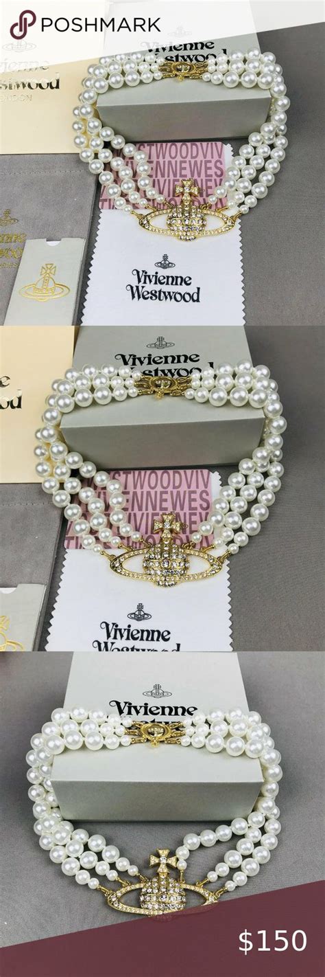 NEW Vivienne Westwood Three Row Pearl Bas Relief Choker In Gold