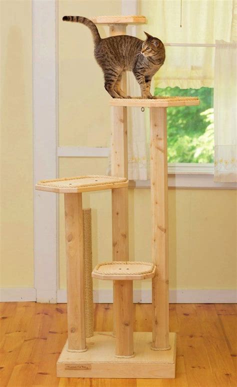 Solid Wood Cat Tree Six Foot Four Level Cat Tree With Sisal Or Manila