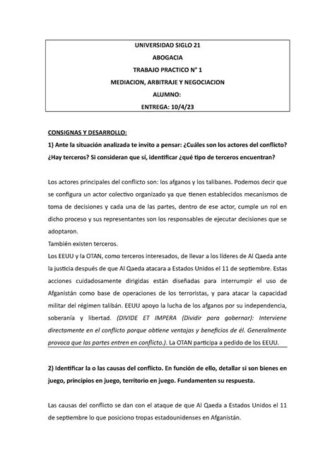 TP 1 Mediacion Arbitraje Y Negociacion UNIVERSIDAD SIGLO 21 ABOGACIA