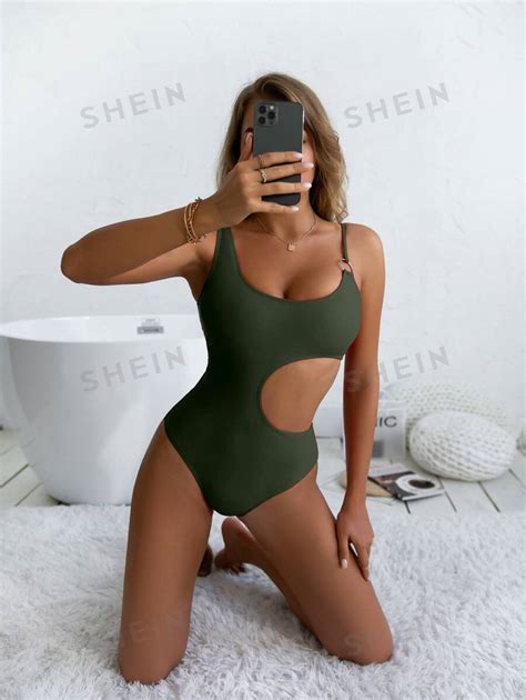 Shein Swim Chicsea Solid Cut Out Ring Linked One Piece Swimsuit Shein Uk