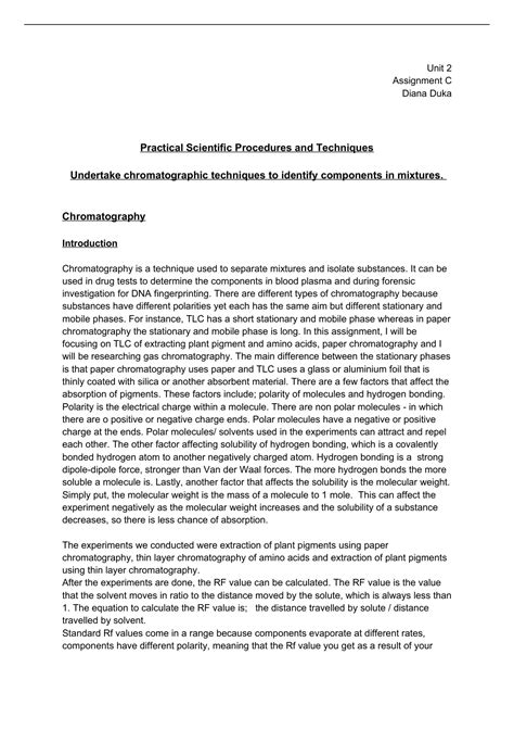 BTEC Applied Science Unit 2 Assignment C Chromatography Unit 2