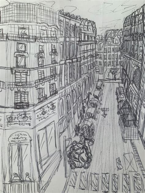 Paris sketch | Cityscape drawing, Perspective sketch, Street artists