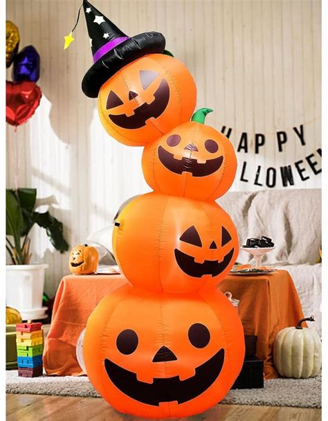 Feet Halloween Inflatable Stacked Pumpkins With Build In