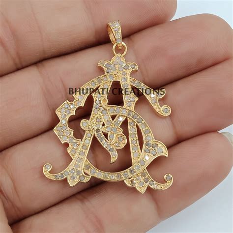 K Solid Gold Ag Ga Monogram Jewelry Single Cut Diamond Monogram