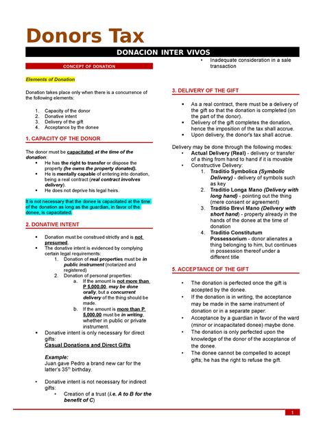 Donors Tax Reviewer Lecture Notes Donors Tax Donacion Inter Vivos