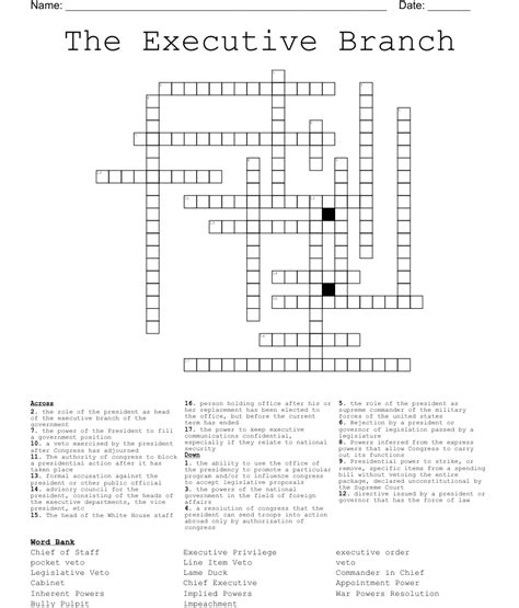 The Executive Branch Crossword Wordmint