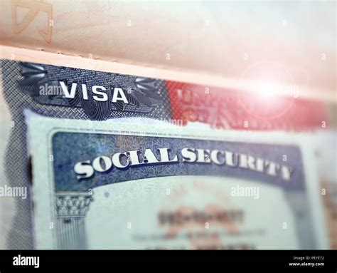 The American Visa In A Blurred Passport Page Background And Social