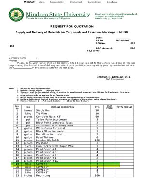 Rfq Supply And Delivery Of Materials For Doc Template Pdffiller