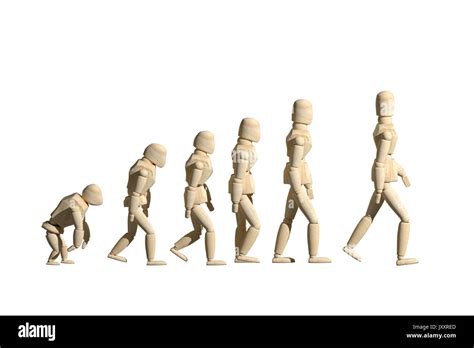 3d rendering of wooden mannequin toys prototype of human evolution on ...