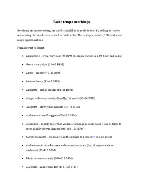 Basic Tempo Markings | PDF | Tempo | Classical Music