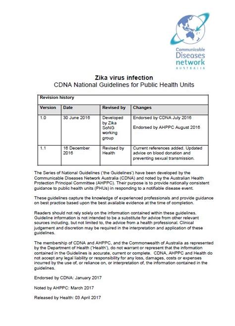 Zika Virus CDNA National Guidelines For Public Health Units