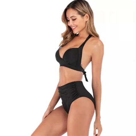 Kvinnors H G Midja Bikini Set Badkl Der Kostym