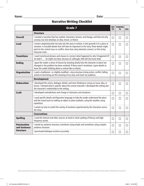 Gr 7 Narrative Writing Checklist