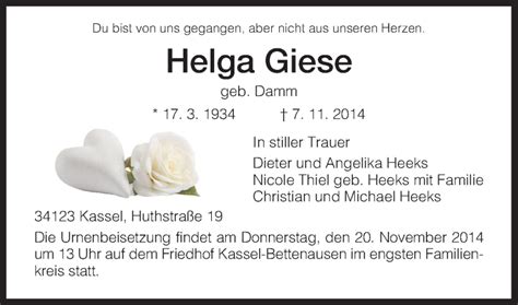 Traueranzeigen Von Helga Giese Trauer HNA De