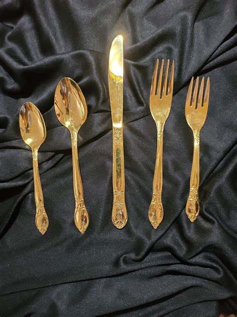 Antique Gold Silverware Set Godlinger Gold Plated Engraved Flatware