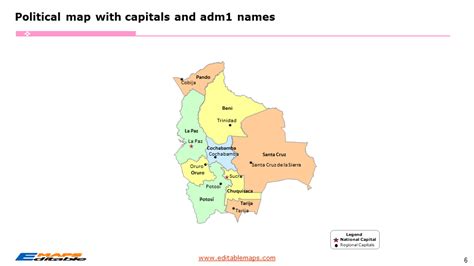 Bolivia map with 9 Departments - Editable PowerPoint Maps