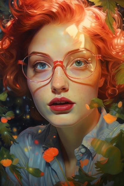 Premium AI Image | A portrait of a woman with red hair and glasses