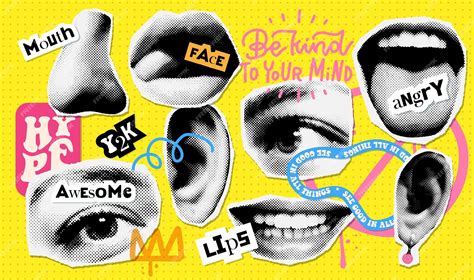 Premium Vector S Punk Style Collage Elements Of Face Parts Set Eyes